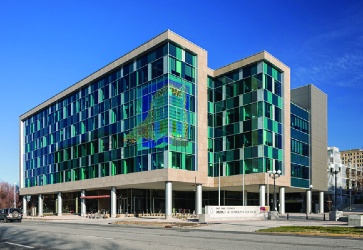 exterior view of the Salt Lake county district attorney building in Salt Lake City, UT